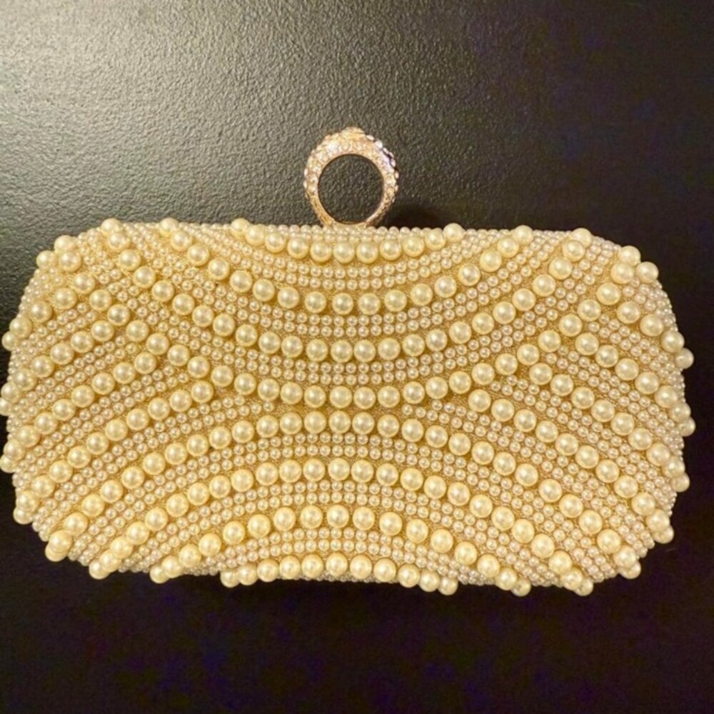 Women’s Gold Pearl Clutch Purse | Elegant Evening Handbag | Party Wedding new